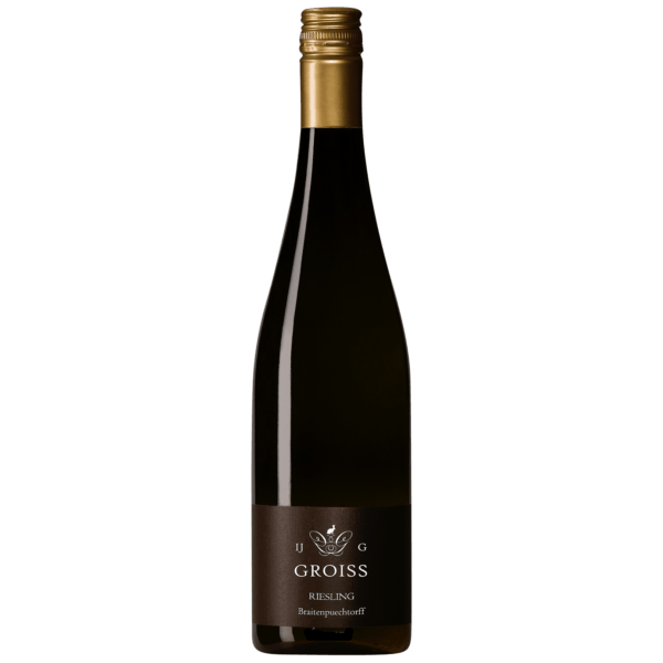 Wine bottle with gold cap and visible label on a clear background