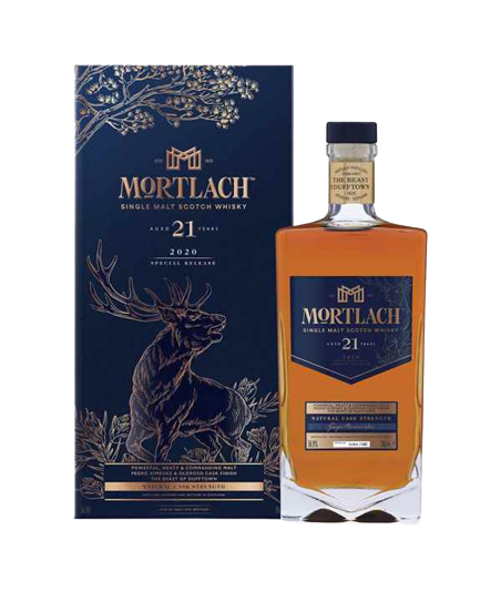Mortlach 21 Year Old Single Malt Scotch Whisky bottle and box, Special Release 2020, 750 ML.