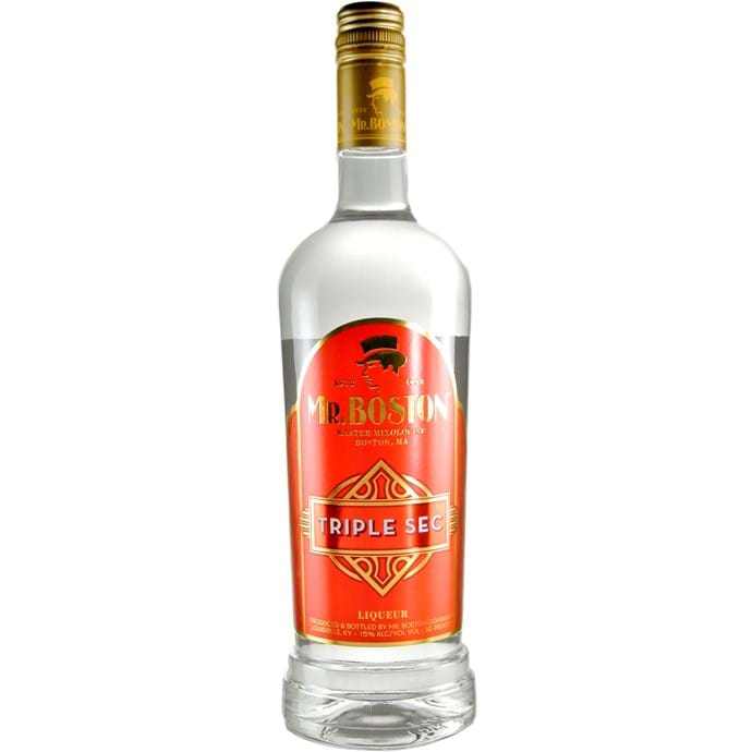 Mr Boston Triple Sec 1 L orange liqueur bottle on white background