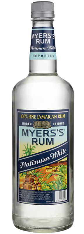 Myers's Platinum White Rum 1 L bottle with Jamaican heritage label.