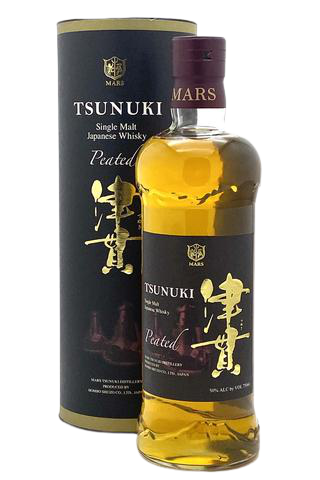 Mars Shinshu Tsunuki Peated Single Malt Japanese Whiskey 750 ML bottle and packaging.