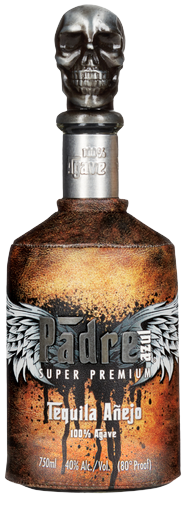Padre Azul Anejo 1.75 L luxury Mexican tequila bottle with skull cap and aged oak design