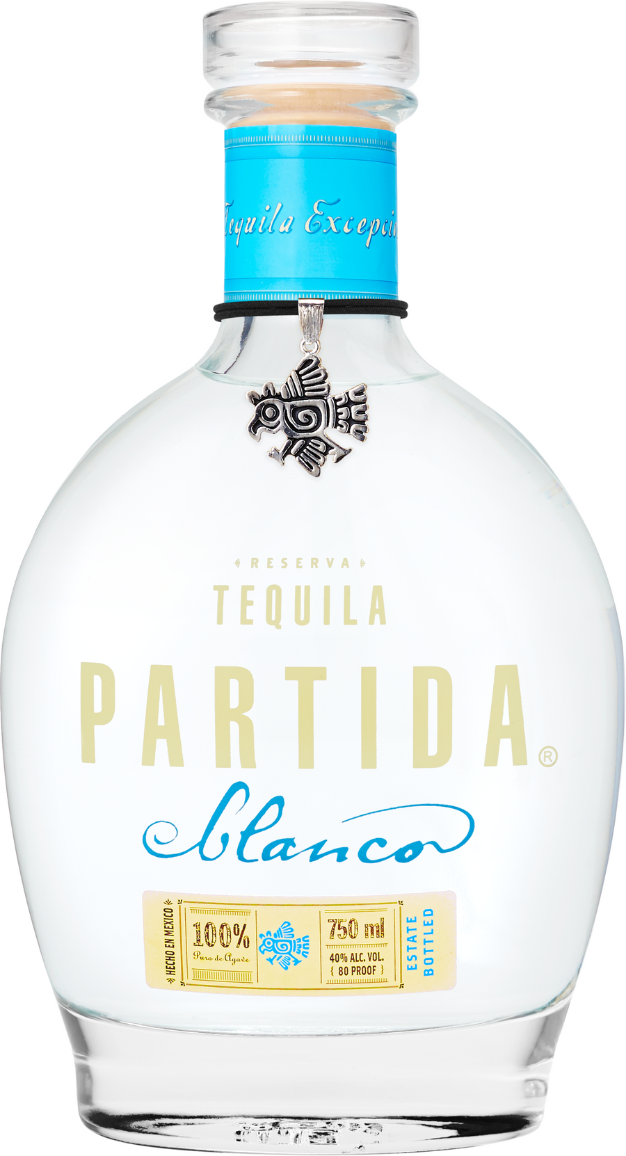 Partida Blanco Reserve Tequila 100% Agave 750ml bottle with blue cap and clear liquid