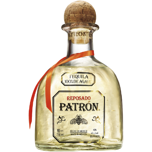 Patron Tequila Reposado 750 ML bottle with golden color and oak cork.