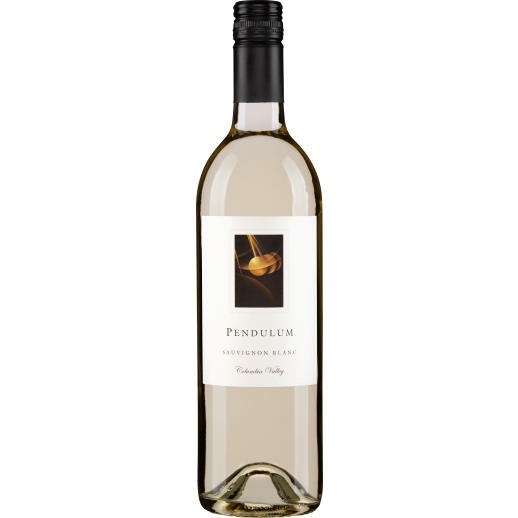 Pendulum Sauvignon Blanc wine bottle with white label and black cap