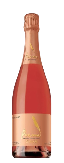 Poema Cava Brut Metodo Tradicional Rosé 750ml bottle with vibrant pink sparkling wine