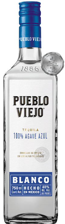 Pueblo Viejo Blanco Tequila 1L bottle with 100% Blue Agave from Jalisco, Mexico, clear tequila with citrus and herbal notes