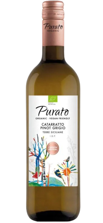 Bottle of Purato Catarratto/Pinot Grigio Terre Siciliane 2021 750 ML Sicilian white wine with organic blend