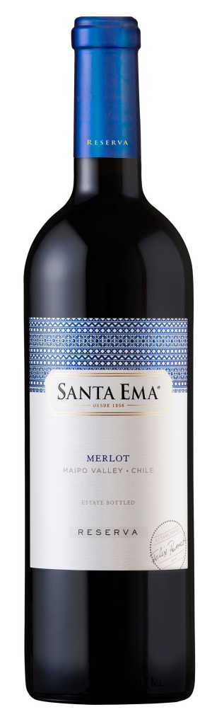 Santa Ema Reserve Merlot 750 ML bottle with blue and white label.