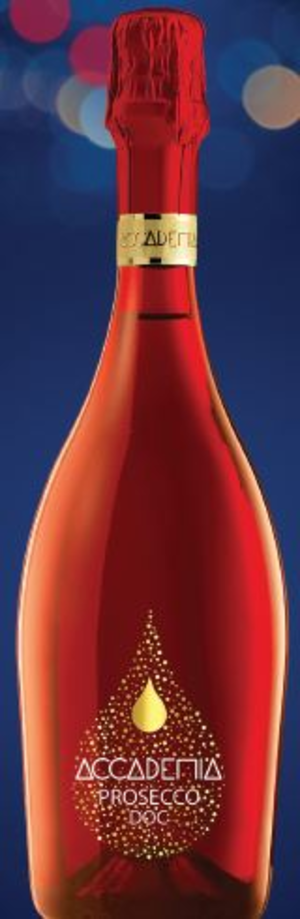 AcCademia Red Prosecco 750 ML bottle with vibrant red design and gold label detailing.