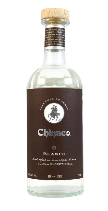 Bottle of Chinaco Blanco Tequila 750 ML with agave plant and a cocktail glass