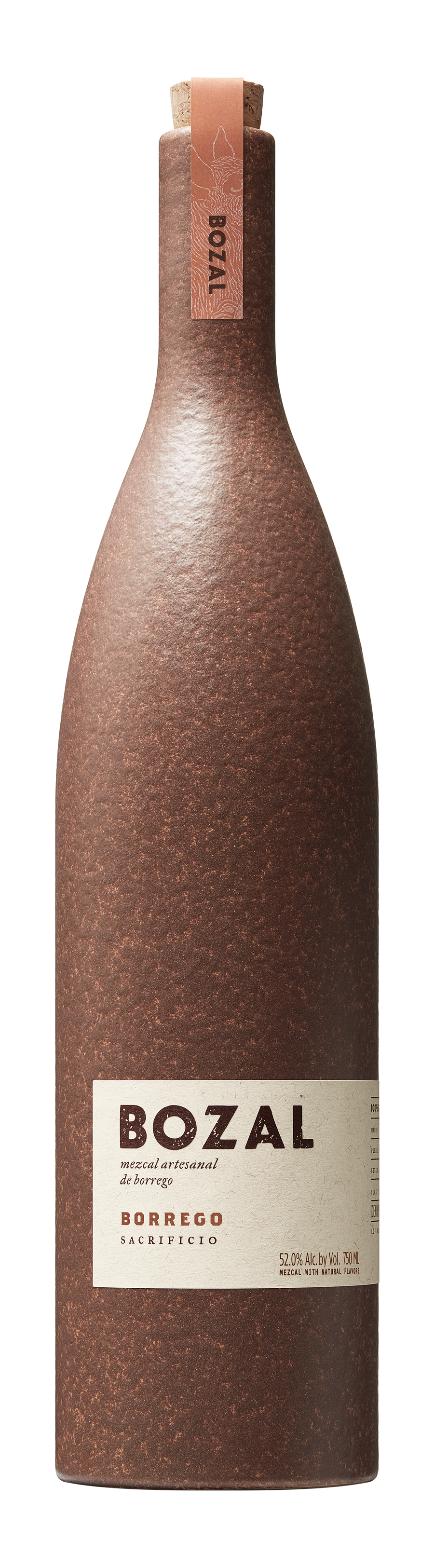 Bozal Borrego Sacrificio Mezcal 108 Proof 750 ML bottle on white background.
