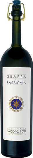 Tenuta San Guido Grappa Di Sassicaia 375 ML Italian grappa bottle with white label and blue seal