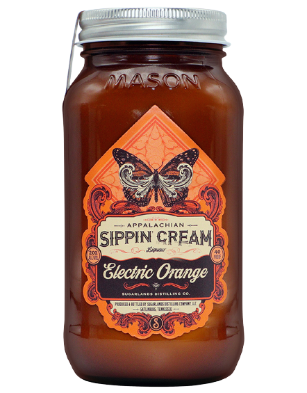 Sugarlands Shine Appalachian Sippin Cream Electric Orange Liqueur 750 ML bottle with orange zest and vanilla cream flavor.