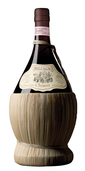 BellAgio Chianti 1.5 L bottle in traditional straw fiasco packaging.