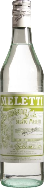 Meletti Anisette 750 ML bottle with label displaying brand and product details.