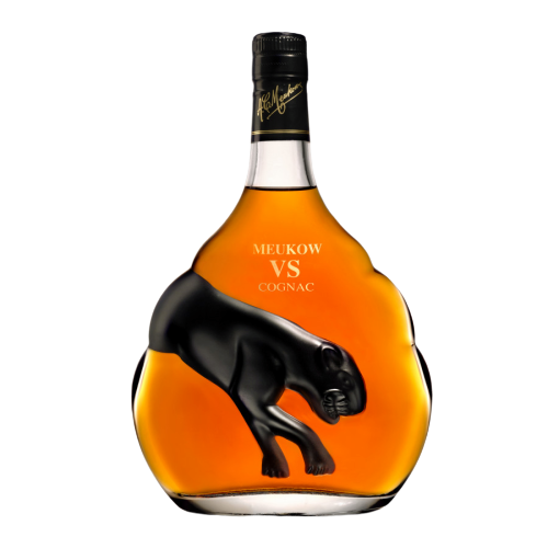 Meukow Cognac VS 750 ML bottle with black panther design.