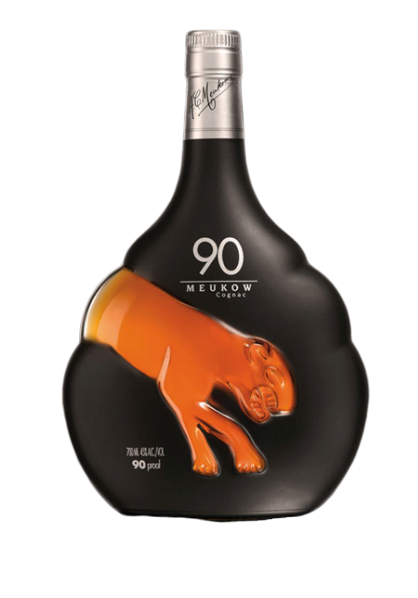 Meukow Cognac 90 Proof 750 ML bottle with iconic panther design.
