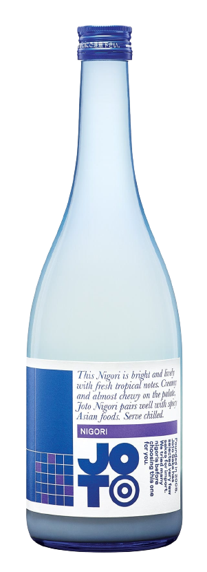 Joto Sake Junmai Nigori "The Blue One" 720 ML bottle featuring vibrant blue label.