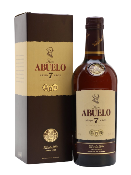 Ron Abuelo 7 Anos Anejo Reserva Superior Rum 750 ML bottle with packaging.