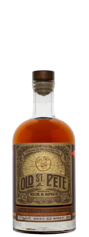 Old St. Pete Righteous Rum & Spice 86 Proof 750ML bottle with rich amber color and classic label design.