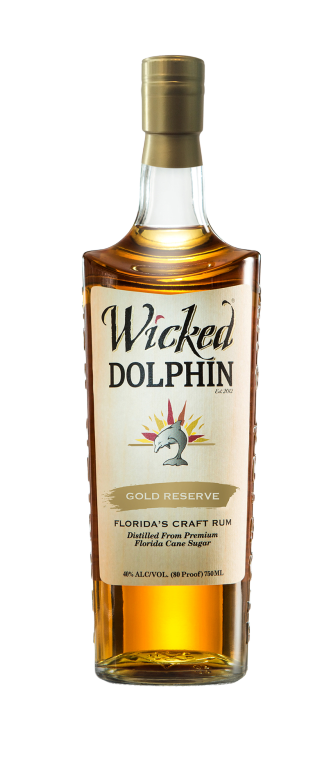 Wicked Dolphin Gold Reserve Rum 1 L bottle, Cape Coral, Florida craft spirit.