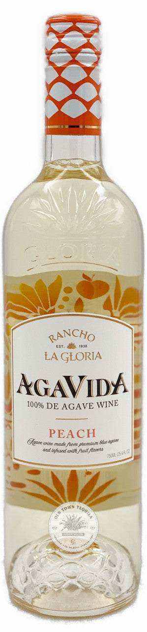 Agavida Peach 750 ML agave wine bottle with label design, showcasing peach and agave elements.