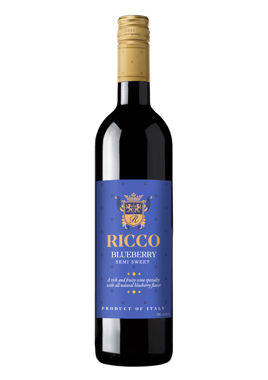 Ricco Blueberry Semi Sweet Red 750 ML bottle showcasing fruity blueberry infused semi-sweet red wine
