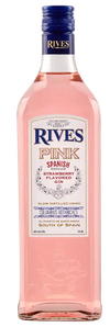 Rives Pink Spanish Distilled Strawberry Flavored Gin 750 ML bottle with pink hue and blue cap.