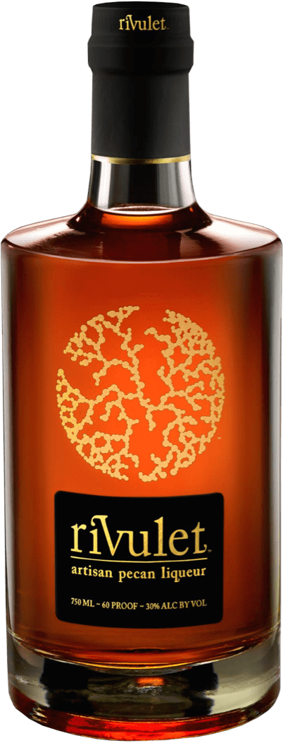 Rivulet Artisan Pecan Liqueur 750ML bottle with rich amber color and elegant label