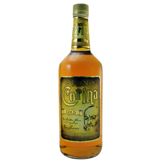 Ron Corina Gold Rum 1L bottle with golden amber rum and vintage label design