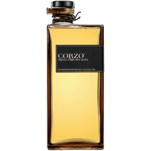 Corzo Tequila Anejo 80 750 ML bottle with golden hue, made from blue agave aged in small white oak barrels.