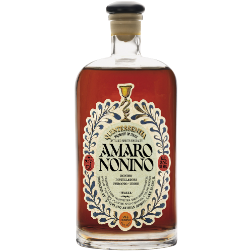 Nonino Amaro Quintessentia 750ml herbal liqueur bottle with label detailing.