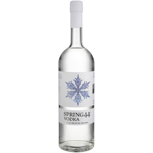 Spring 44 Vodka 80 proof 750ml bottle with unique snowflake label and white cap.