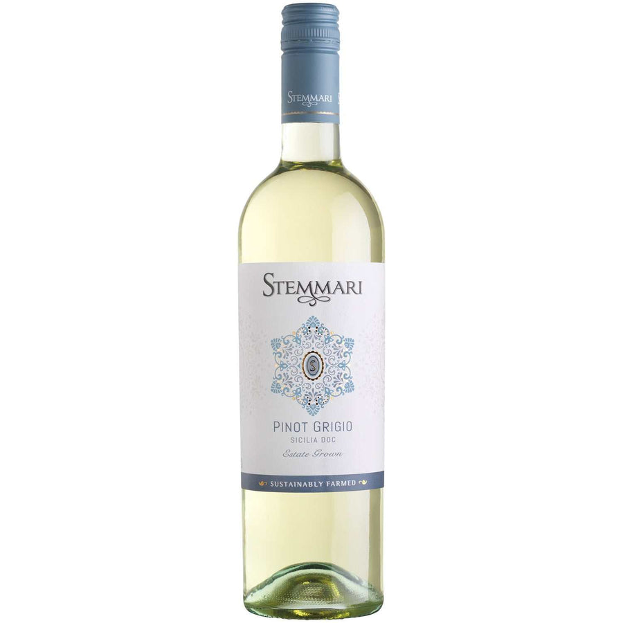 Stemmari Pinot Grigio Terre Siciliane 750ml bottle of crisp Sicilian white wine with citrus and green apple notes
