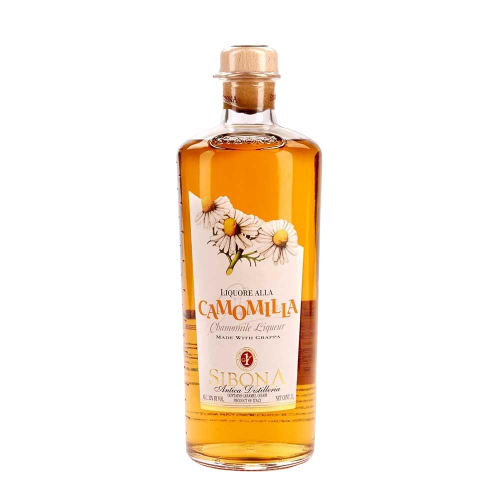 Sibona Chamomile Liqueur Camomilla 1L bottle infused with grappa and chamomile flowers.