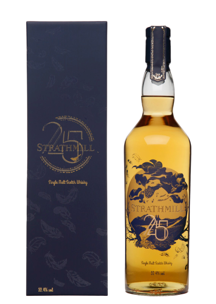 Strathmill Single Malt Scotch Natural Cask Strength 25 Year whisky bottle with box.