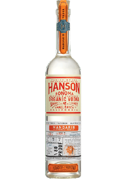 Hanson Of Sonoma Mandarin Flavored Vodka 750ml bottle with organic mandarins.