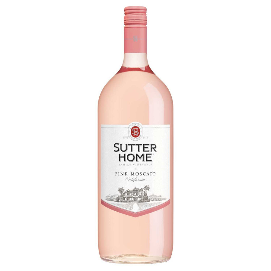Sutter Home Pink Moscato 1.5L bottle with pink wine and fruit illustrations