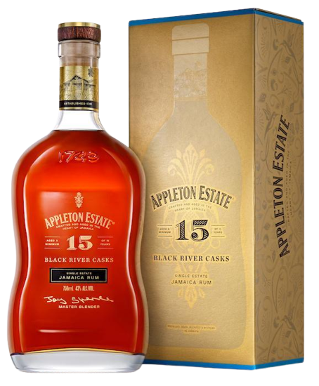 Appleton Estate Aged Rum Black River Casks 15 Year bottle and box.