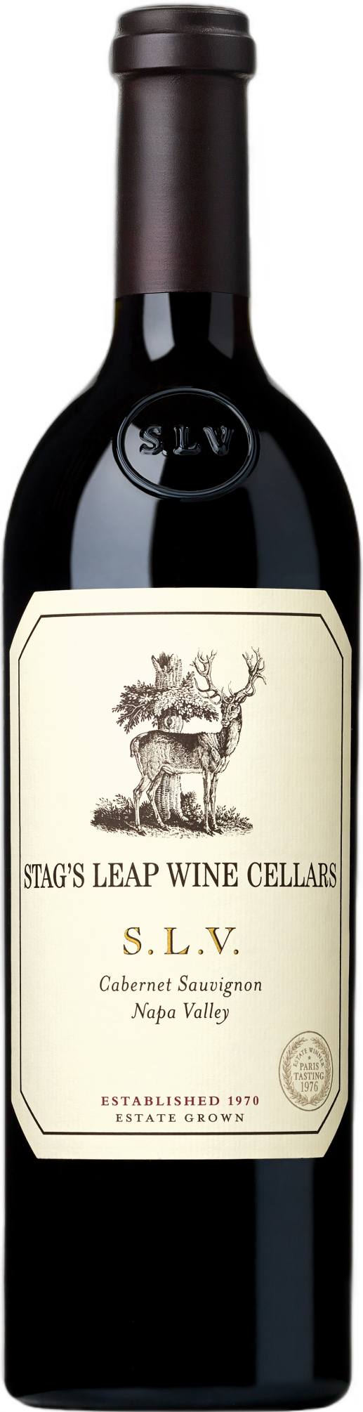Bottle of Stag's Leap Wine Cellars Cabernet Sauvignon S.L.V. 2008 750 ML with classic Napa Valley design.