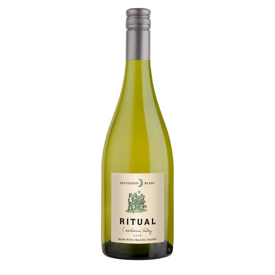 Bottle of Ritual Sauvignon Blanc Casablanca Valley 2019 white wine with citrus and herb aromas