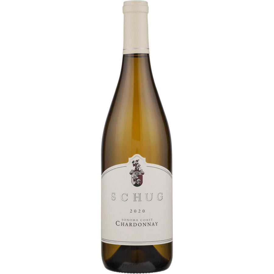 Schug Chardonnay Sonoma Coast 2020 bottle showcasing elegant California white wine from Sonoma Coast with citrus and oak notes