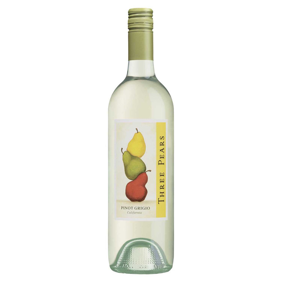 Bottle of Three Pears Pinot Grigio California 750 ML white wine with fresh pear and citrus notes