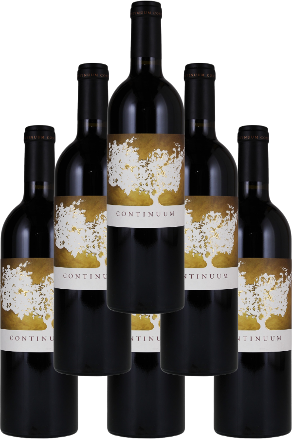 Continuum Proprietary Red Wine Sage Mountain Napa Valley 2021 750 ML six-bottle set showcasing premium Bordeaux-style wine with rich dark fruit and elegant finish.