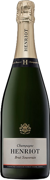 Henriot Champagne Brut Souverain 750 ML bottle showcasing fine bubbles and elegant packaging