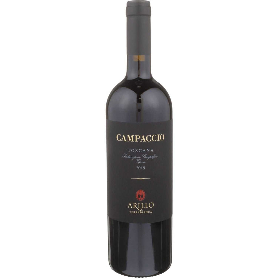 Bottle of Terrabianca Toscana Rosso Campaccio 2019 red wine with deep ruby color and rich aroma