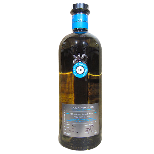 Casa Dragones Tequila Reposado 80 bottle with amber liquid and blue label