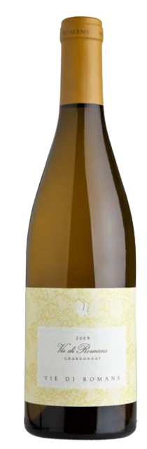 Bottle of Vie Di Romans Chardonnay Friuli Isonzo 2022 white wine with golden apple and citrus notes