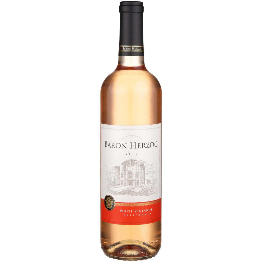 Baron Herzog White Zinfandel California 750 ML bottle with label featuring wine name and red accents.